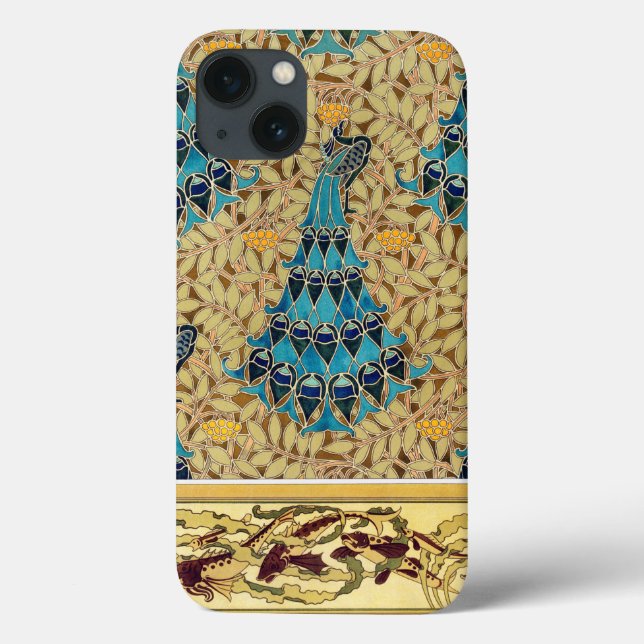 Art Nouveau Pfau textilen Deko verneuil blau Case-Mate iPhone Hülle (Rückseite)