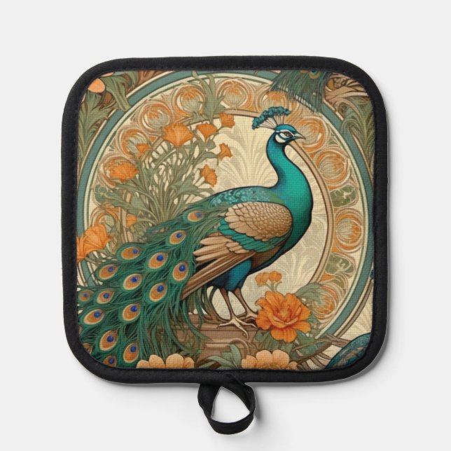 Art Nouveau Pfau Topflappen (Vorderseite)