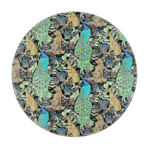 Art Nouveau Pfauen Druck, Türkis & Neutral Schneidebrett