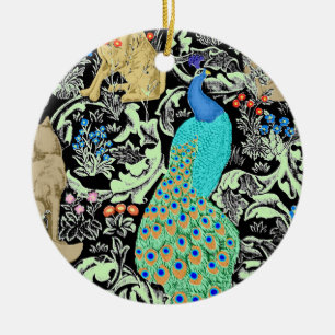 Art Nouveau Pfauen-Druck, Türkis & Neutraltöne Keramikornament