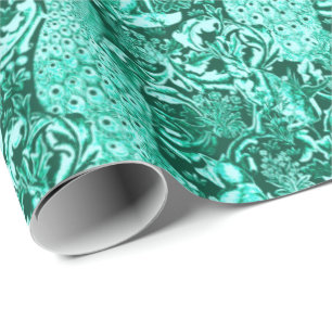 Art Nouveau Pfauen Druck, Türkis und Aqua Geschenkpapier