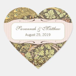 Art Nouveau Pfauen Herz Hochzeitssiegel Herz-Aufkleber