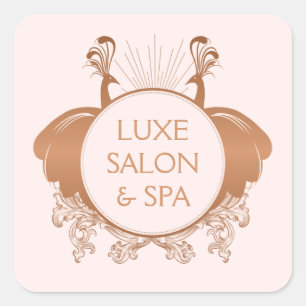 Art Nouveau Pfauen Logo Roségold/Rosa Quadratischer Aufkleber