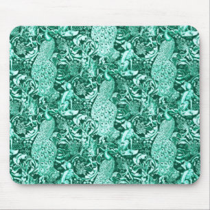 Art Nouveau Pfauendruck, Türkis und Aqua Mousepad