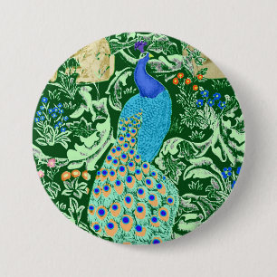 Art Nouveau Pfauenmuster, Kobaltblau und Grün Button