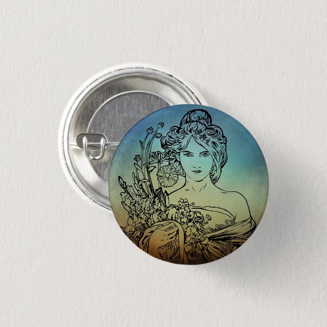 Art Nouveau Pinback Button (Vorne & Hinten)