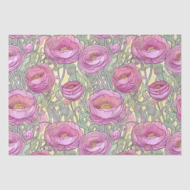 Art Nouveau Pink ranunculus Seidenpapier (Vorderseite)