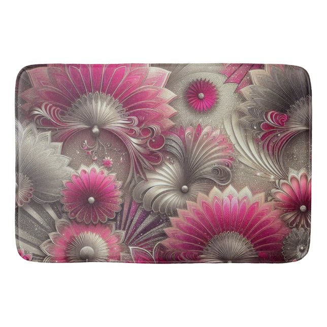 Art Nouveau Pink und Silver Fans Badematte (Vorderseite)