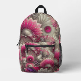 Art Nouveau Pink und Silver Fans Bedruckter Rucksack