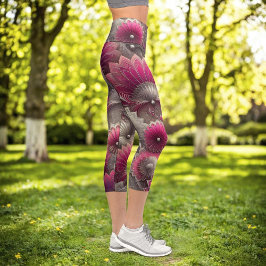 Art Nouveau Pink und Silver Fans Capri Leggings