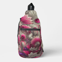 Art Nouveau Pink und Silver Fans Crossbody Bag