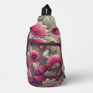 Art Nouveau Pink und Silver Fans Crossbody Bag