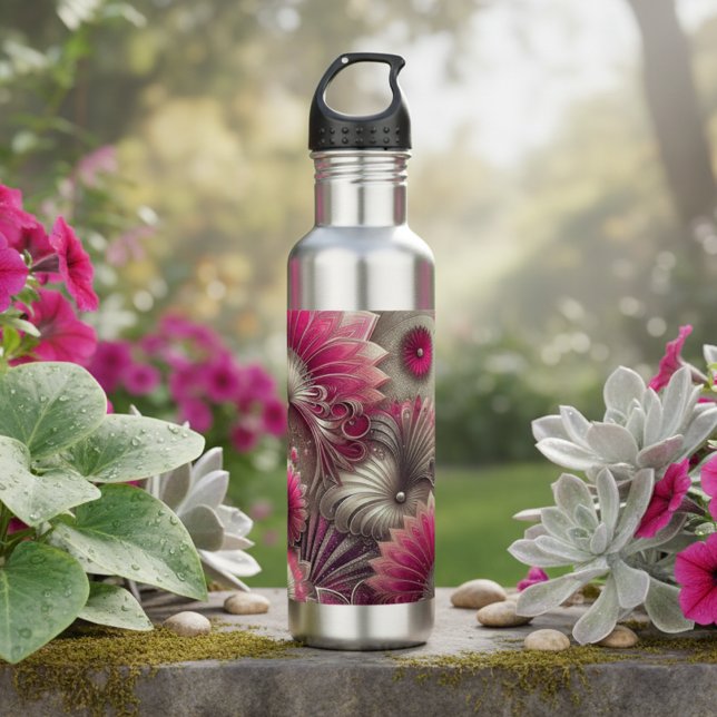 Art Nouveau Pink und Silver Fans Edelstahlflasche (Von Creator hochgeladen)