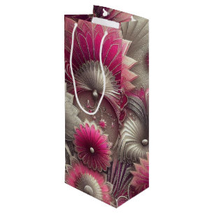 Art Nouveau Pink und Silver Fans Geschenktüte Für Weinflaschen