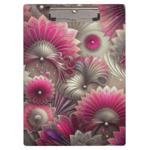 Art Nouveau Pink und Silver Fans Klemmbrett