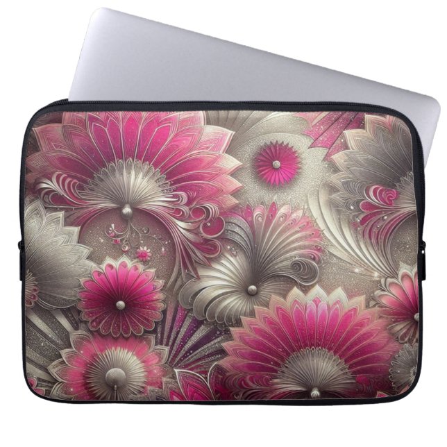 Art Nouveau Pink und Silver Fans Laptopschutzhülle (Vorderseite)