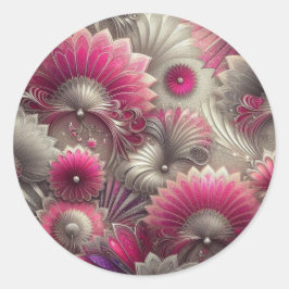 Art Nouveau Pink und Silver Fans Runder Aufkleber