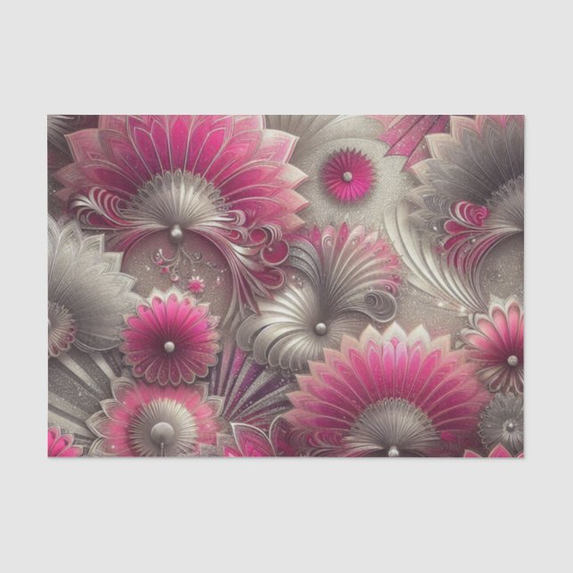 Art Nouveau Pink und Silver Fans Seidenpapier (Vorderseite)