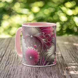 Art Nouveau Pink und Silver Fans Tasse