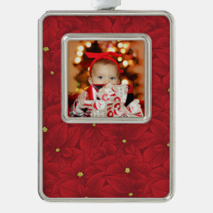 Art Nouveau Poinsettia Baby's First Christmas Rahmen-Ornament Silber