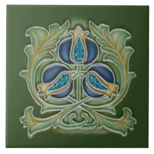 Art Nouveau Pomegranate Repro Tile Blues & Grüntön Fliese