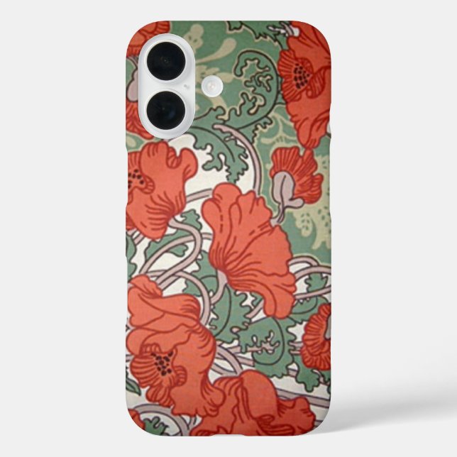 Art Nouveau Poppies iPhone 16 Hülle (Rückseite)