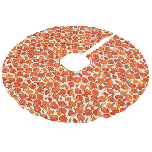 Art Nouveau Poppies Tree Skirt Leinenimitat Weihnachtsbaumdecke (Schrägansicht)