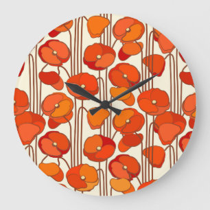 Art Nouveau Poppies Wall Clock Große Wanduhr