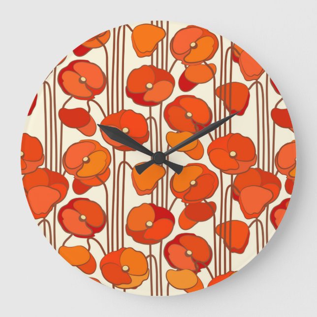 Art Nouveau Poppies Wall Clock Große Wanduhr (Vorderseite)