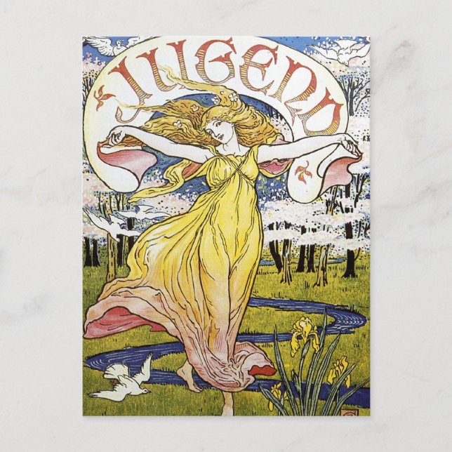 Art Nouveau Postcard - Frühjahr Postkarte (Vorderseite)