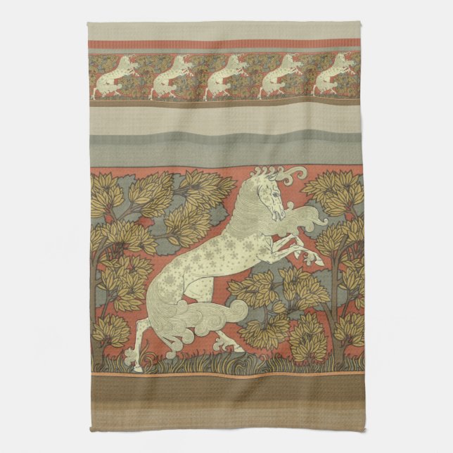 Art Nouveau Prancing Pferdehandtuch Küchentuch (Vertikal)