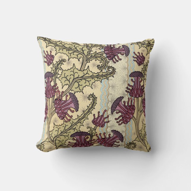 Art Nouveau Pum Green Floral Throw Kissen (Vorderseite)
