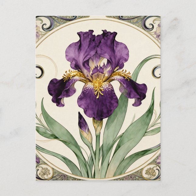 Art Nouveau Purple Iris Postkarte (Vorderseite)