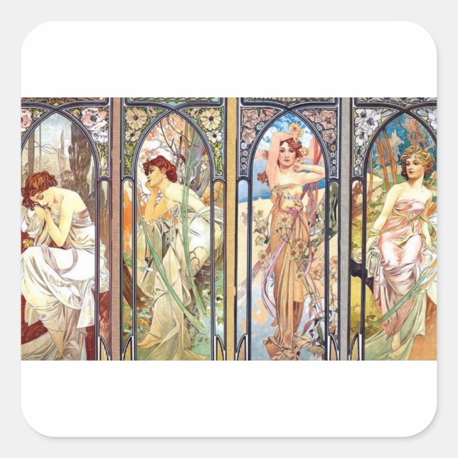 Art Nouveau Quadratischer Aufkleber (Vorderseite)