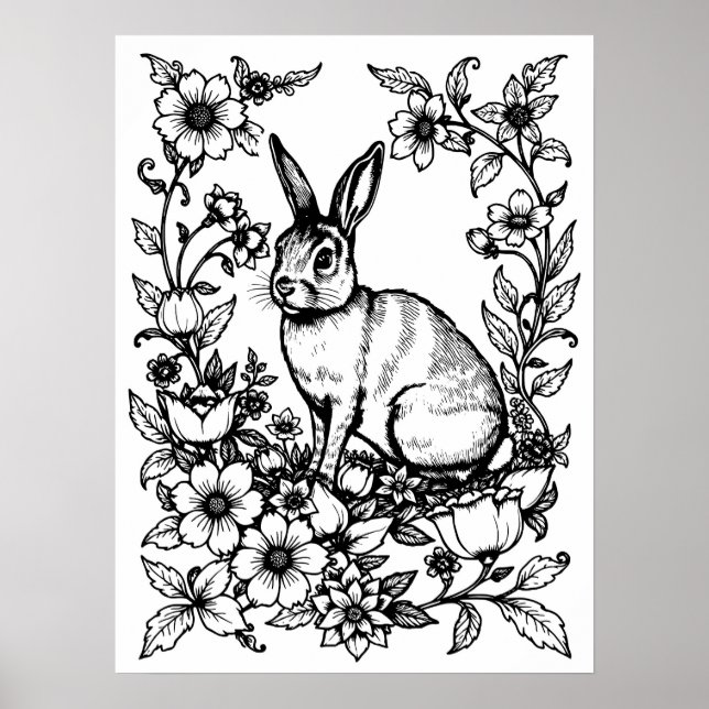 Art Nouveau Rabbit Coloring Poster 1 (Devant)