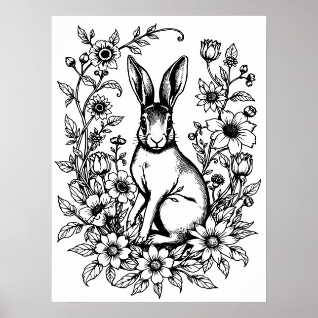 Art Nouveau Rabbit Coloring Poster 2 (Vorne)