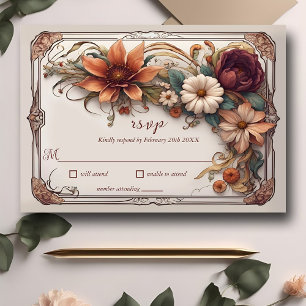 Art Nouveau realistische Blumen-Hochzeitsantwortka RSVP Karte