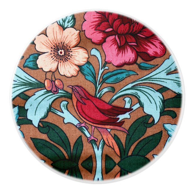 Art Nouveau Red Bird Keramikknauf (Vorderseite)