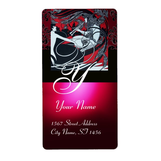 ART NOUVEAU RED BLACK GOLD DAMASK MONOGRAMM , ruby (Vorne)