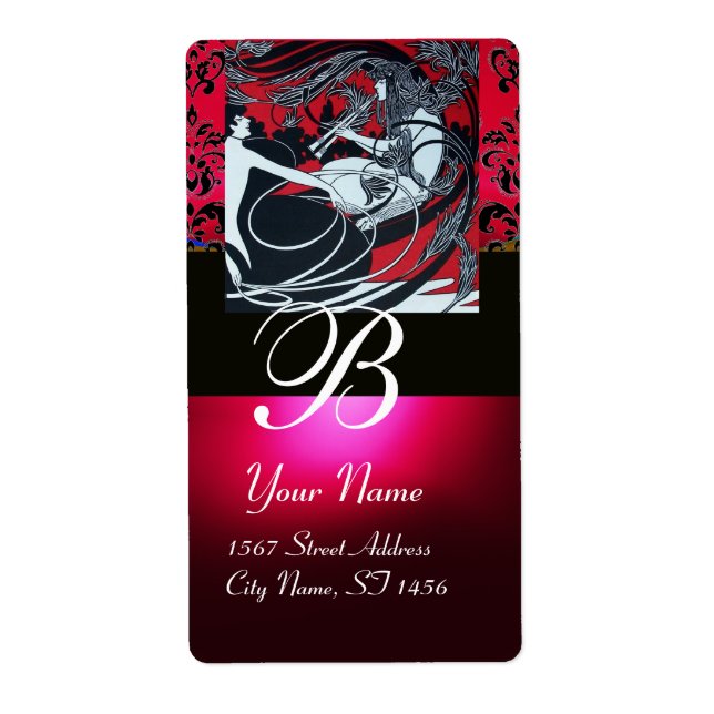 ART NOUVEAU RED BLACK GOLD DAMASK MONOGRAMM , ruby (Vorne)