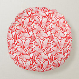 Art Nouveau Red Hearts Foliage Rundes Kissen
