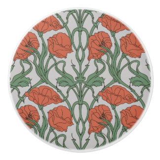 Art Nouveau Red Poppy Floral Print Keramikknauf