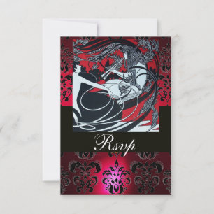 ART NOUVEAU RED SCHWARZ-WEISS DAMASK UAWG ,ruby RSVP Karte