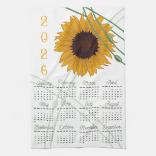Art Nouveau Retro Blumenblume 2026 Kalender Geschirrtuch