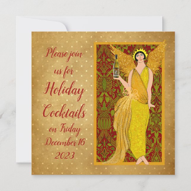 Art Nouveau Retro Holiday Angel Einladung (Vorderseite)