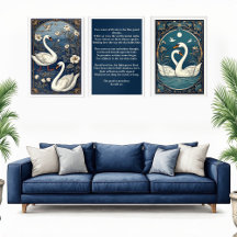 Art Nouveau Romantic White Swan Couple Serene Lake