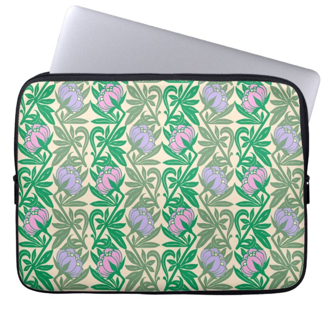 Art Nouveau rosa Wasserliliendamast Laptopschutzhülle (Vorderseite)