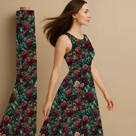 Art Nouveau Rose Teal Gold Maximalist Fabric Print Stoff