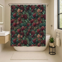 Art Nouveau Rose Türkis Gold Floral Duschvorhang