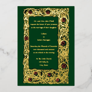 Art Nouveau Rosenreben- und Kleeblatt-Rahmen Hochz Folieneinladung